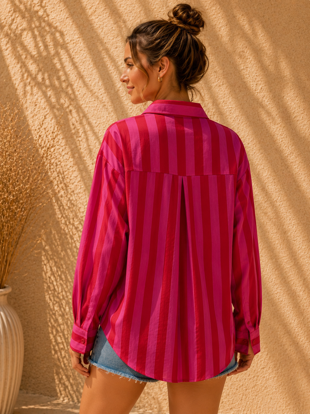 Fuchsia & Berry Candy Stripe Casual Cotton Shirt