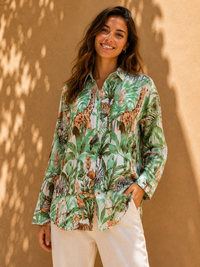 AK Designs Safari Jungle Botanical Printed Cotton Shirt