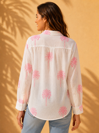 AK Designs Pink Palm Block Printed Cotton Linen Shirt