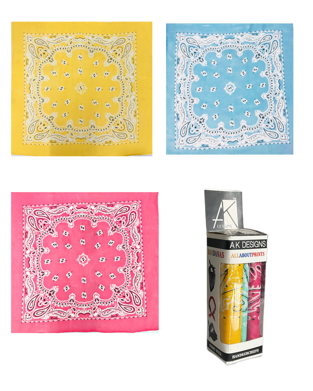 Vintage Paisley Cotton Bandanas – Box of 3 Pcs
