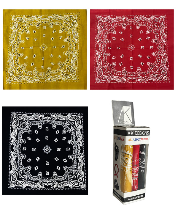 Classic Paisley Cotton Bandana Handkerchiefs (Box of 3)