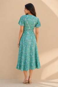 Turquoise Meadow Wrap High-Low Dress