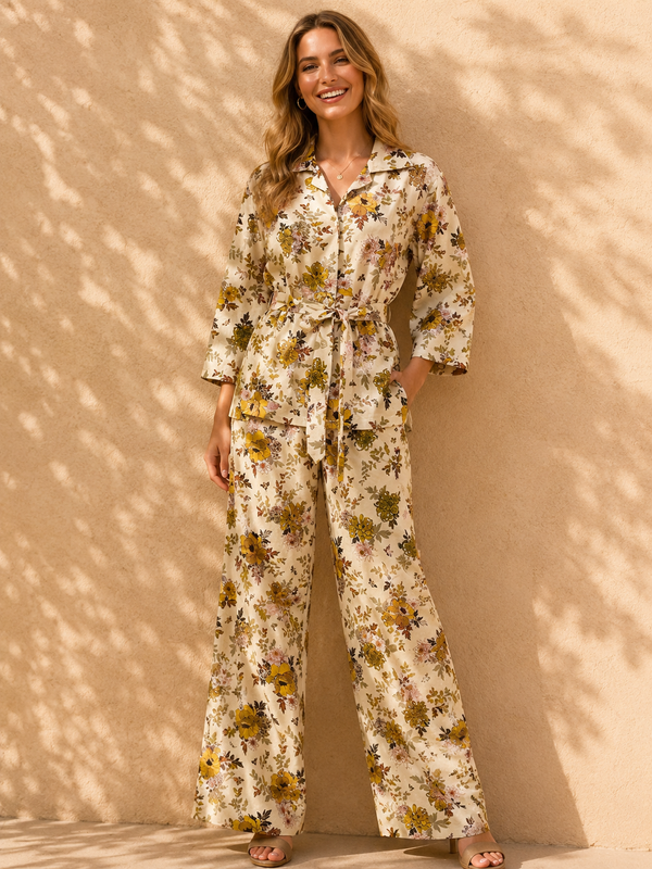 Vintage Floral Belted Co-Ord Set