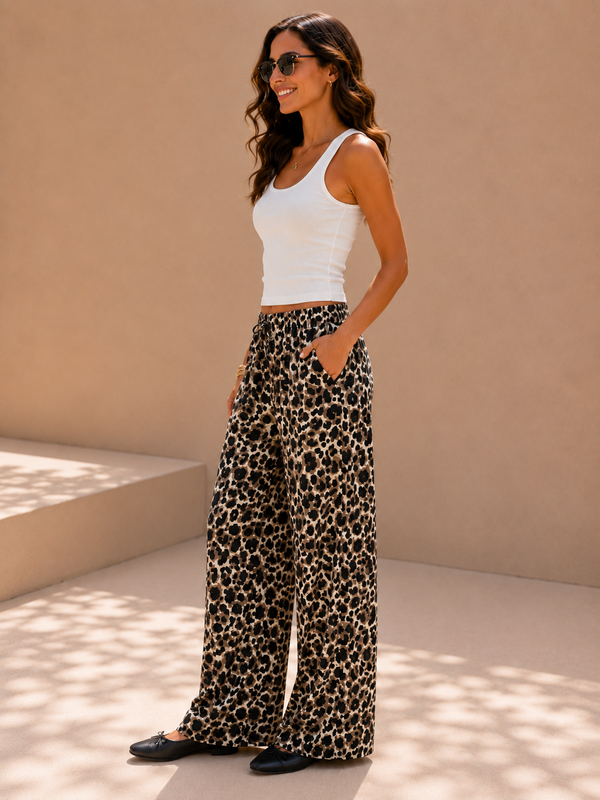 Safari Splendor Leopard Print Palazzo Pants
