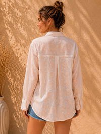 Ivory & Peach Floral Chikankari Casual Cotton Shirt