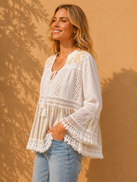 Bohemian Embroidered Tassel Peplum Tunic