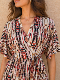 Sahara Mirage Ikat Wrap Maxi Dress