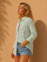 Mint Green Cotton Chikankari Button-Down Shirt