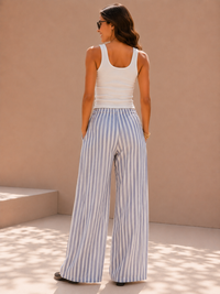Crimson Horizon Stripe Fluid Palazzo Pants