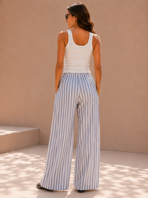 Crimson Horizon Stripe Fluid Palazzo Pants