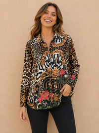 Wild Baroque Leopard & Rose Cotton Shirt