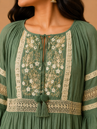 Emerald Oasis Paisley Pleated Midi Dress
