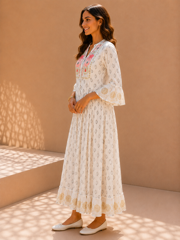 Meadow Breeze Embroidered Tiered Dress