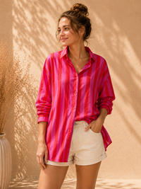 Fuchsia & Berry Candy Stripe Casual Cotton Shirt