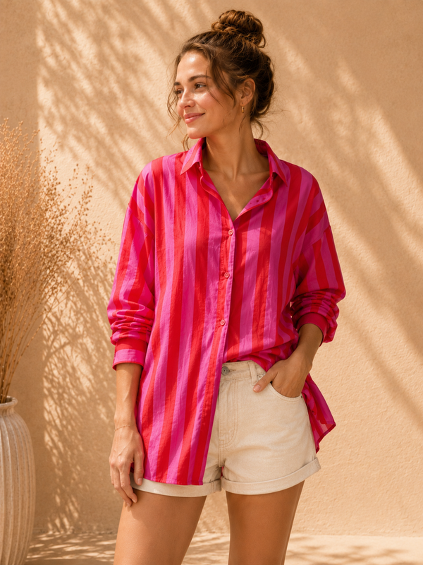 Fuchsia & Berry Candy Stripe Casual Cotton Shirt