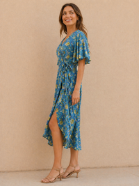 Azure Rose Garden Wrap Maxi Dress