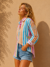 Tropical Striped Embroidered Resort Shirt
