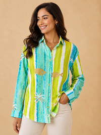 Island Horizon Watercolor Striped Cotton Shirt