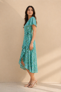 Turquoise Meadow Wrap High-Low Dress