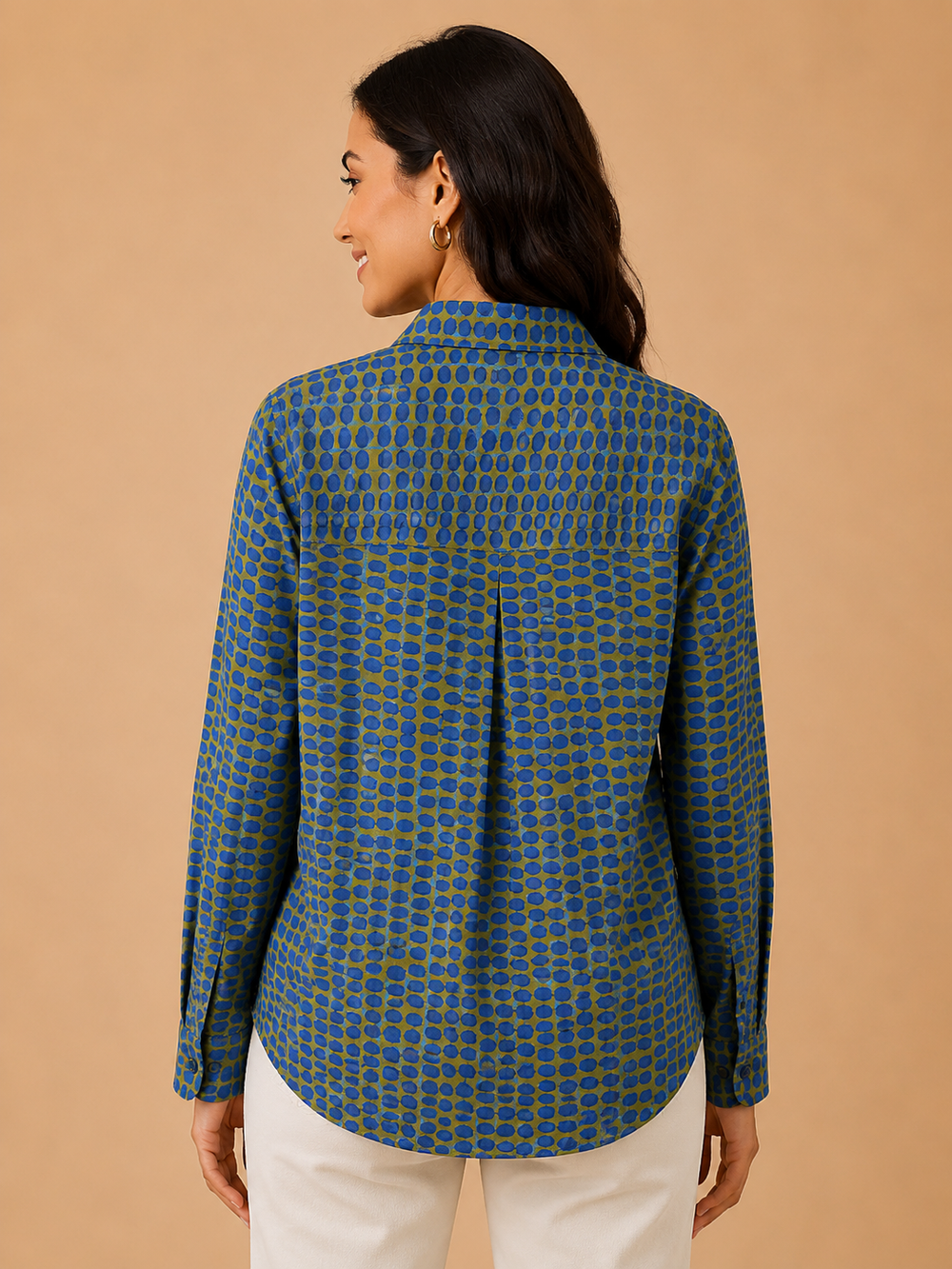 Indigo & Olive Geometric Indigo Casual Cotton Shirt