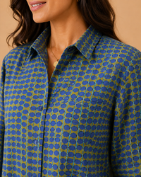 Indigo & Olive Geometric Indigo Casual Cotton Shirt