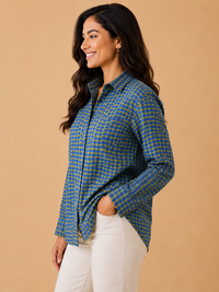 Indigo & Olive Geometric Indigo Casual Cotton Shirt