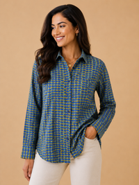 Indigo & Olive Geometric Indigo Casual Cotton Shirt