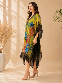 Abstract Botanical Tropical Georgette Embellished Kaftan