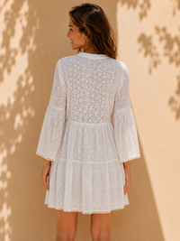 Pristine White Schiffli Embroidered Tiered Mini Dress