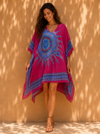 AK Designs Magenta Mandala Printed Viscose Kaftan Dress