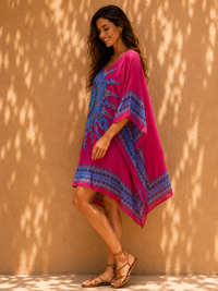 AK Designs Magenta Mandala Printed Viscose Kaftan Dress
