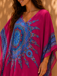 AK Designs Magenta Mandala Printed Viscose Kaftan Dress