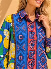 AK Designs Sea Green & Crimson Ikat Block Printed Cotton Shirt