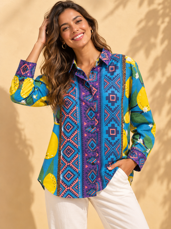 AK Designs Cobalt Blue Geometric Block Printed Cotton Shirt