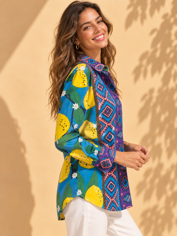 AK Designs Cobalt Blue Geometric Block Printed Cotton Shirt