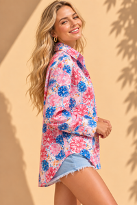 Pink & Cobalt Citrus Slice Printed Casual Cotton Shirt