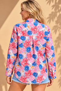 Pink & Cobalt Citrus Slice Printed Casual Cotton Shirt