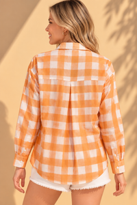 Tangerine Orange Gingham Buffalo Check Casual Cotton Shirt