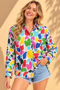 Multicolor Abstract Terrazzo Brushstroke Printed Cotton Shirt
