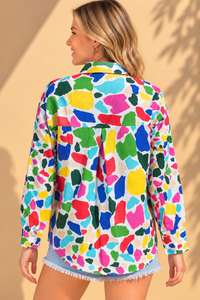 Multicolor Abstract Terrazzo Brushstroke Printed Cotton Shirt