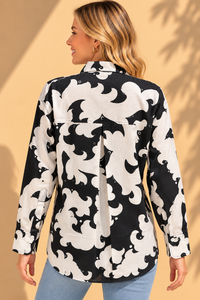 Black & White Abstract Silhouette Graphic Casual Cotton Shirt