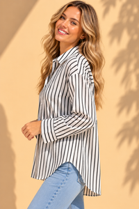 Classic Black & White Vertical Stripe Casual Cotton Shirt