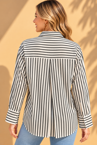 Classic Black & White Vertical Stripe Casual Cotton Shirt