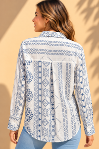 Indigo Blue Tile Medallion Geometric Printed Cotton Shirt