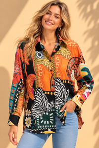 Tropical Baroque Patchwork Printed Casual Cotton Shirt