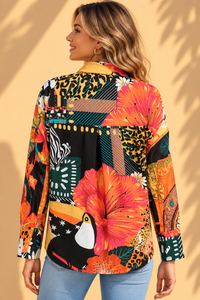 Tropical Baroque Patchwork Printed Casual Cotton Shirt