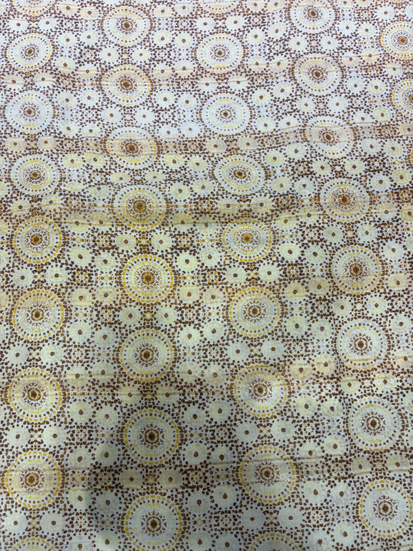 Ochre & Earthy Tonal Mandala Hand-Block Printed Cotton Lurex Fabric
