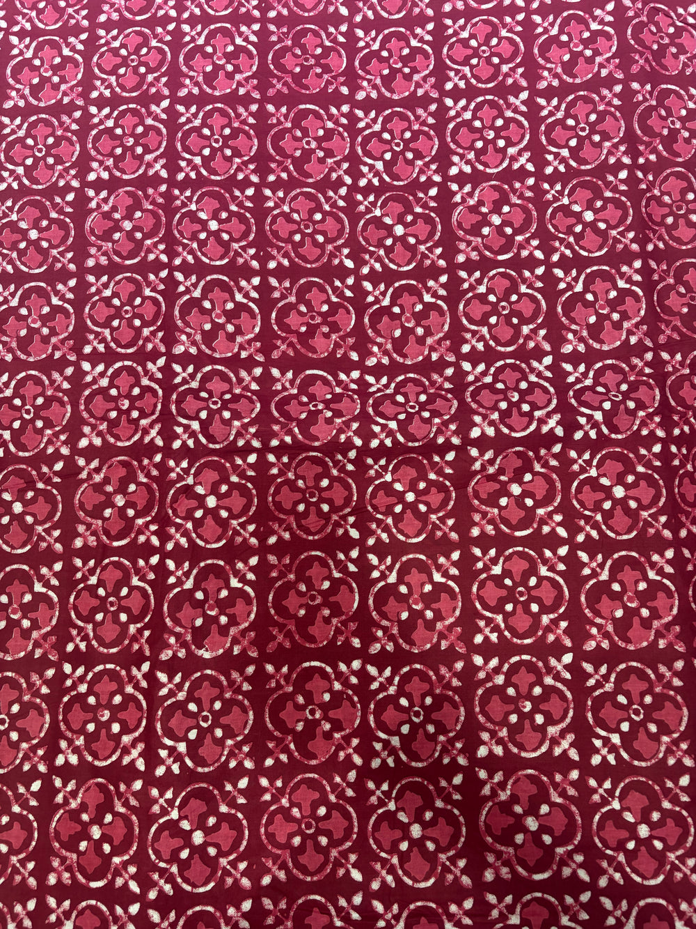 Maroon & Crimson Geometric Quatrefoil Hand-Block Printed Cotton Fabric
