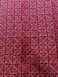 Maroon & Crimson Geometric Quatrefoil Hand-Block Printed Cotton Fabric