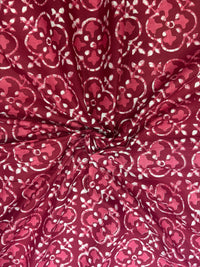 Maroon & Crimson Geometric Quatrefoil Hand-Block Printed Cotton Fabric